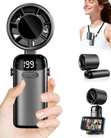 Kouric Ventilatore Portatile Turbo USB Ricaricabile, Pieghevole con Display LED e Supporto Telefono, 3500mAh Autonomia 10 Ore, Ventilazione Continua 1-199, Fresco Personalizzato per Viaggio e Ufficio